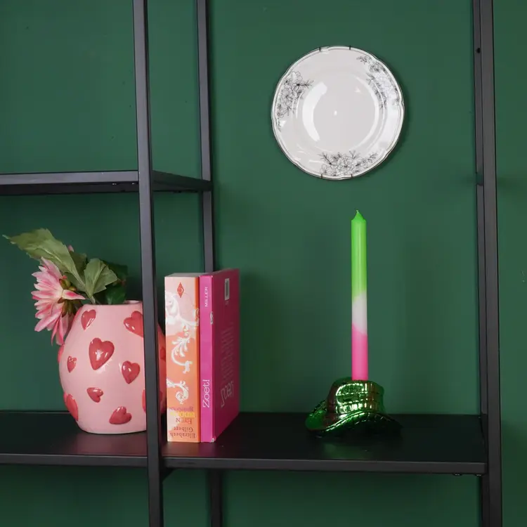 House Vitamin Candlestick - Cowboy Hat Candle Holder - Ceramic - Green- 13.5x11x7 cm