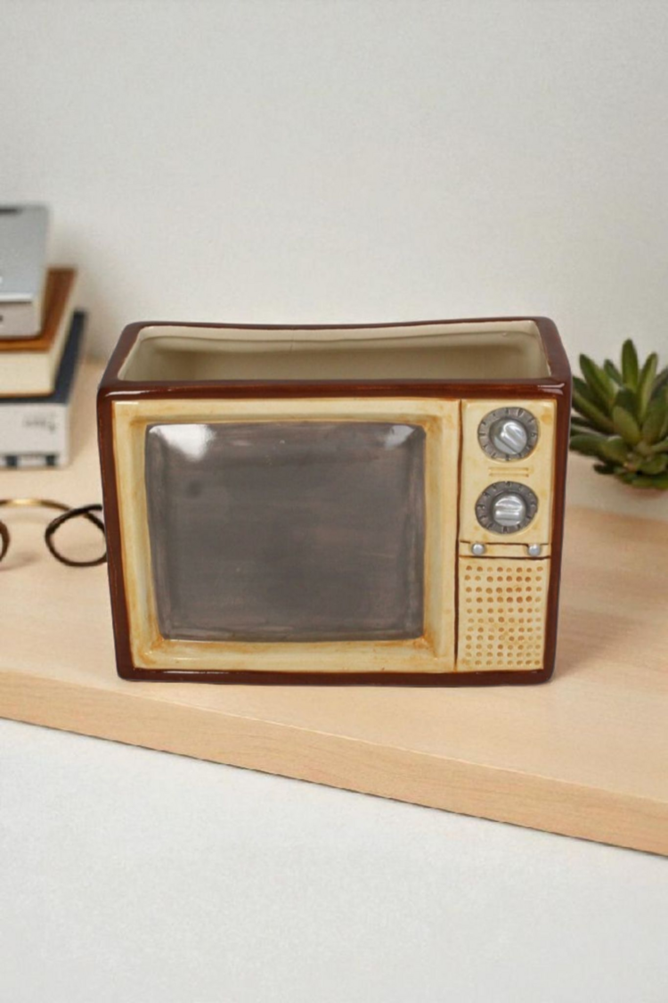 Planter Retro TV Dolomite Multi 21x16.5x15cm