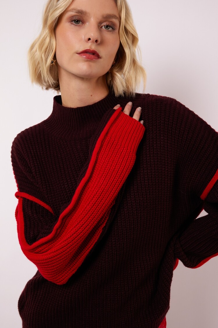 FLURESK Zalika Knit Sweater-wine red/bright red