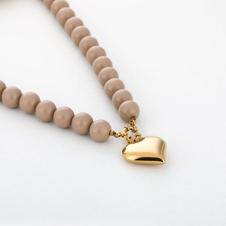 Heartbead Necklace -  beige