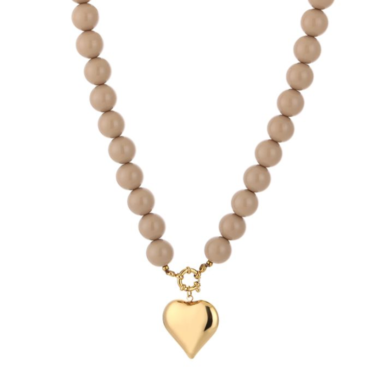 Heartbead Necklace -  beige