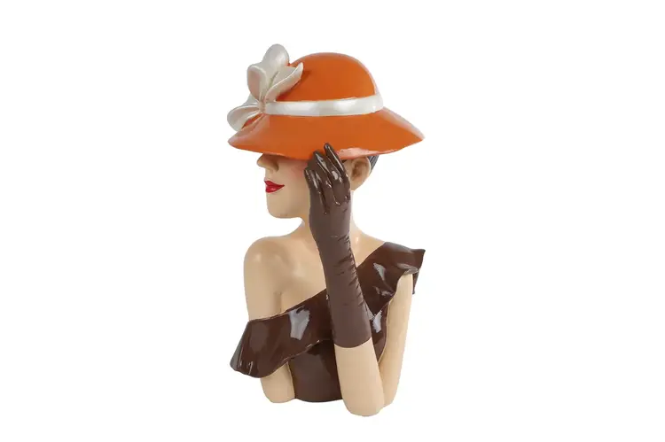 Sculpture Lady with hat – brown – polystone – 18x17x29cm