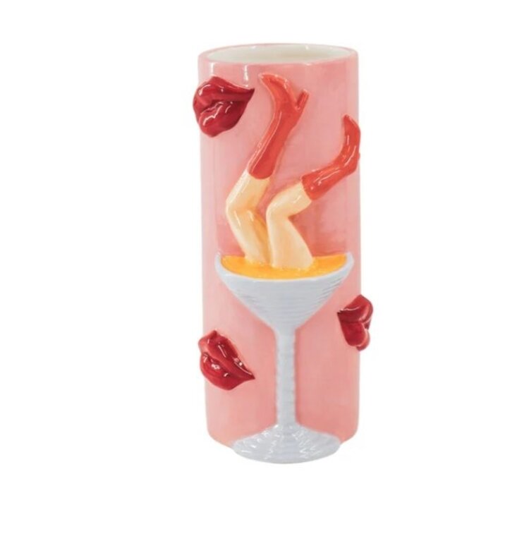 House Vitamin Flower Vase- Pornstar Martini Vase- Ceramic- Pink/ Red- 14x12,5x28 cm