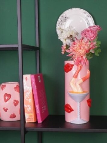 House Vitamin Flower Vase- Pornstar Martini Vase- Ceramic- Pink/ Red- 14x12,5x28 cm