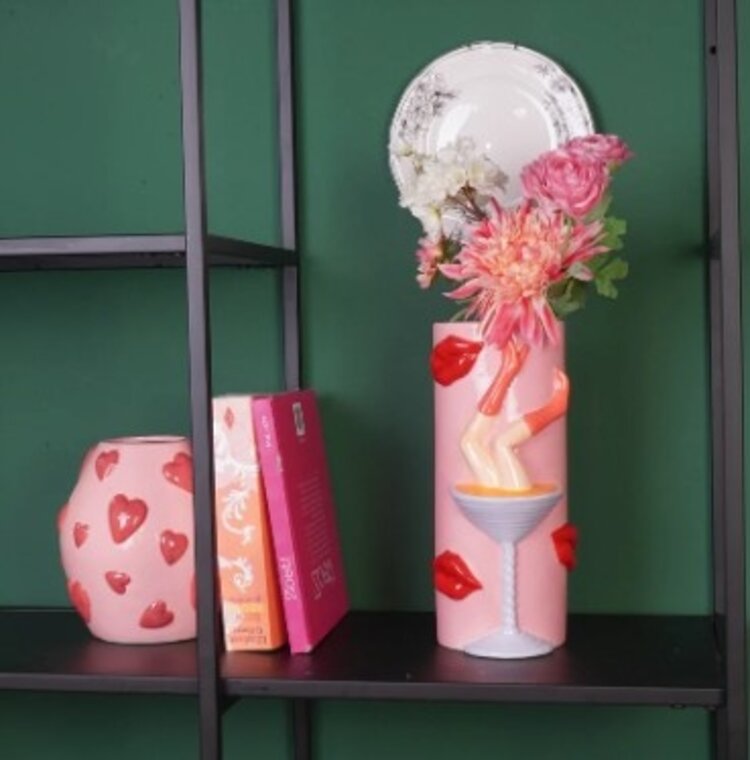 House Vitamin Flower Vase- Pornstar Martini Vase- Ceramic- Pink/ Red- 14x12,5x28 cm
