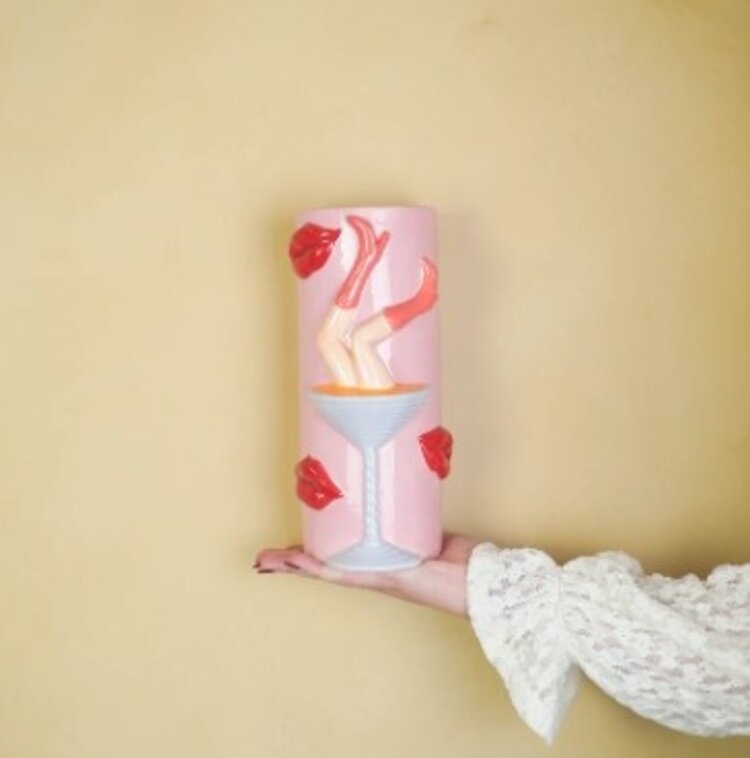 House Vitamin Flower Vase- Pornstar Martini Vase- Ceramic- Pink/ Red- 14x12,5x28 cm