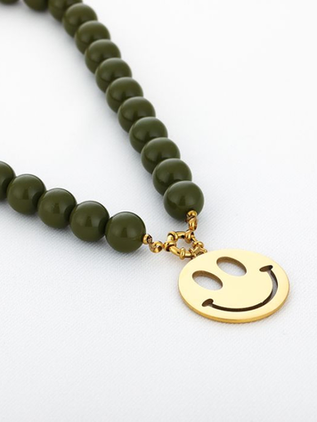 Beaded Smiley Necklace - green