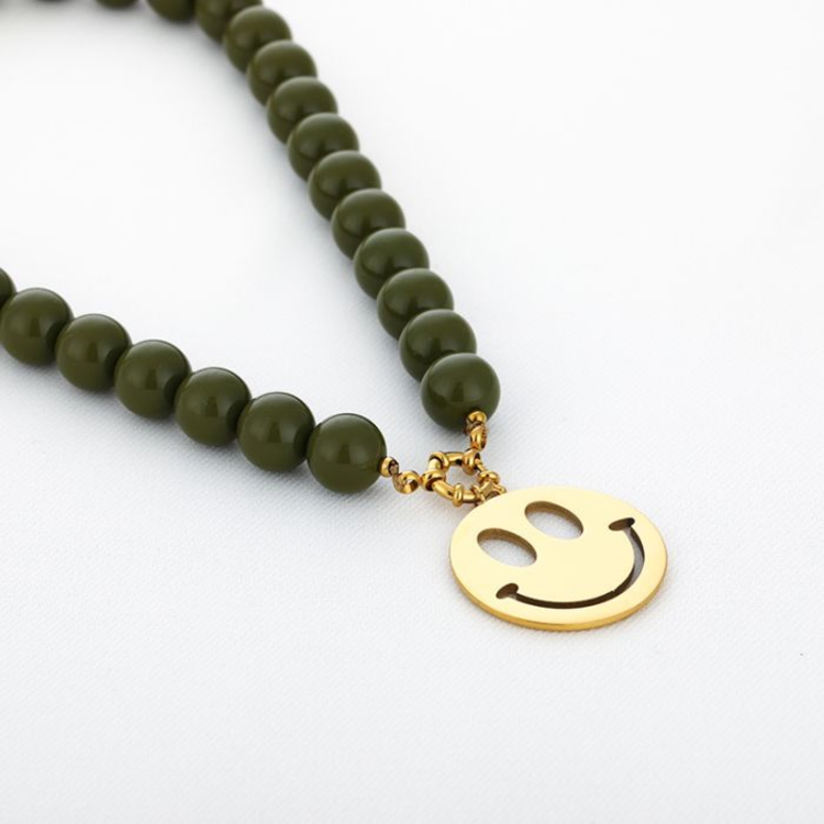 Beaded Smiley Necklace - green