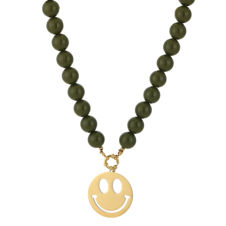 Beaded Smiley Necklace - green
