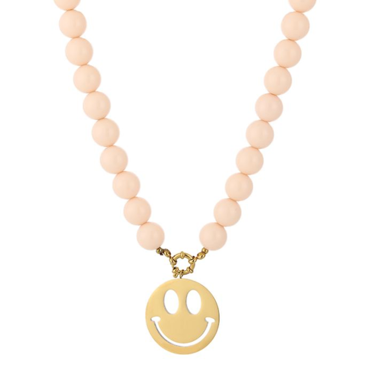 Beaded Smiley Necklace - khaki