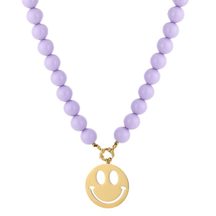 Beaded Smiley Necklace - lila