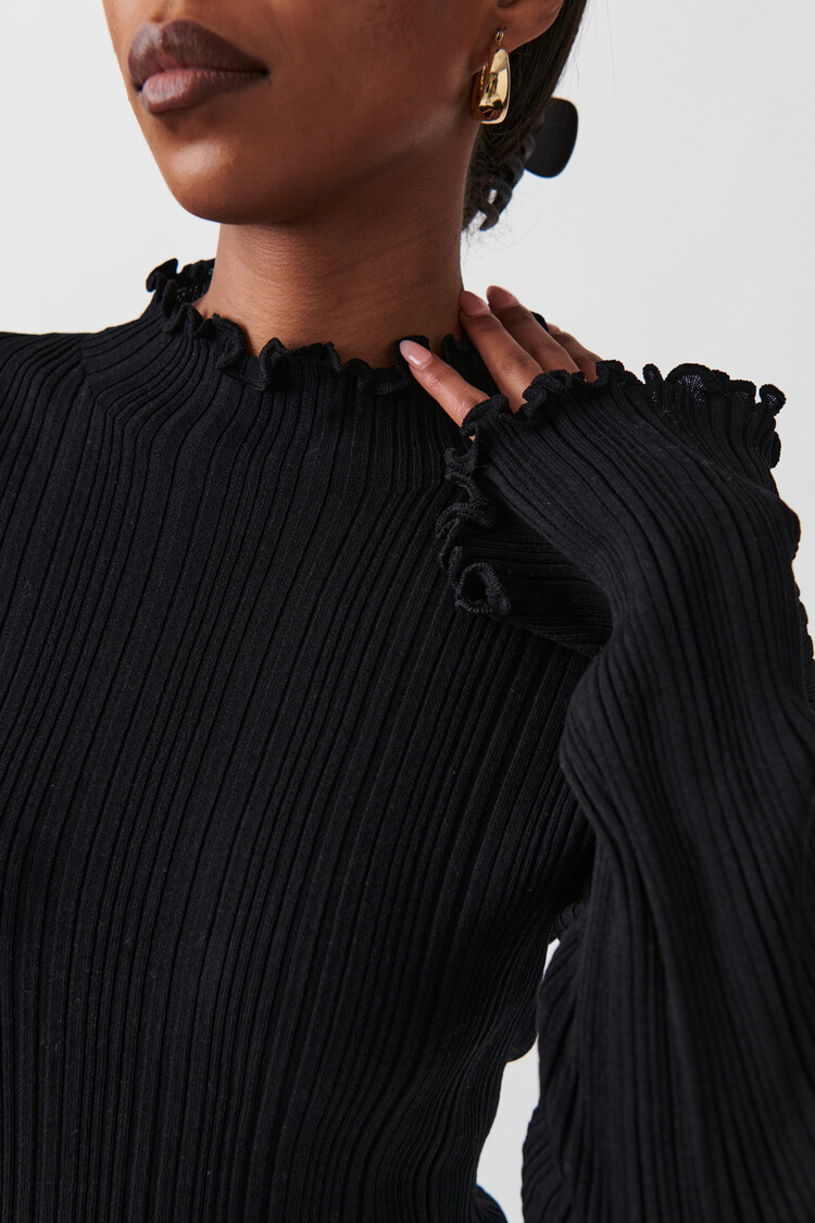 Gina Tricot Knitted Babylock Top - black