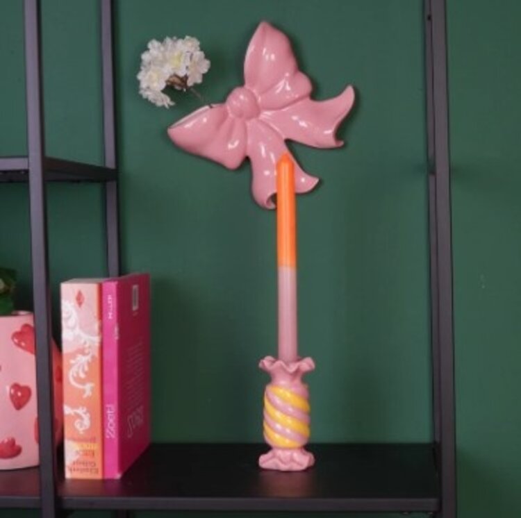 House Vitamin Candle Holder- Toffee Candy - Ceramic-Pink/ Yellow- 7,5x7,5x13 cm
