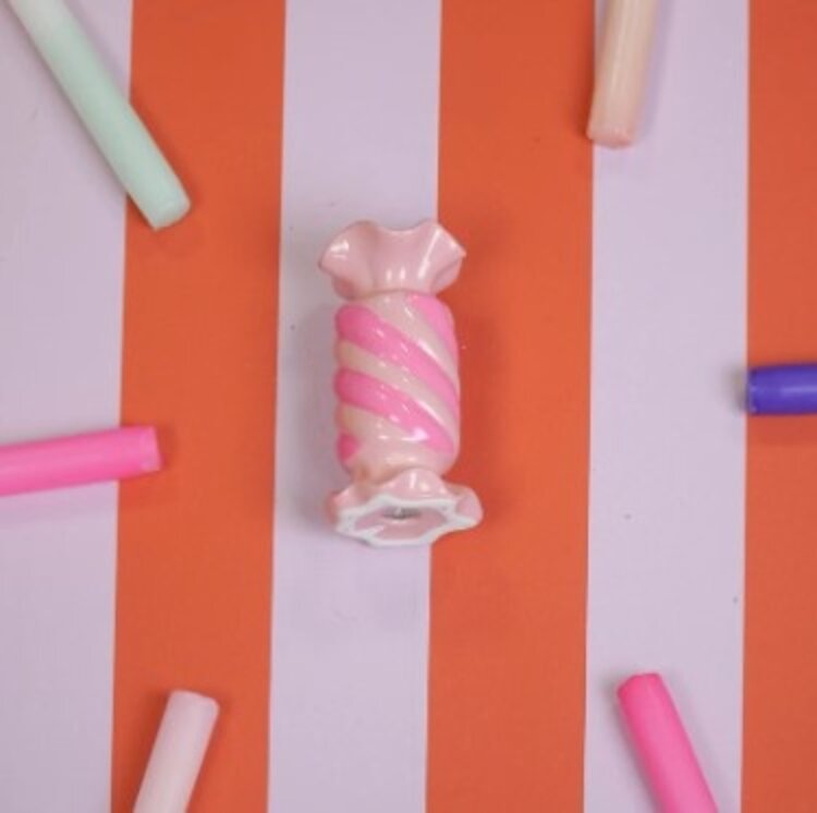 House Vitamin Candle Holder- Toffee Candy - Ceramic-Pink/ Neon -7,5x7,5x13 cm