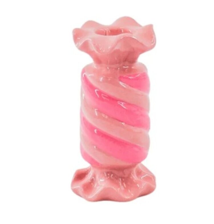 House Vitamin Candle Holder- Toffee Candy - Ceramic-Pink/ Neon -7,5x7,5x13 cm
