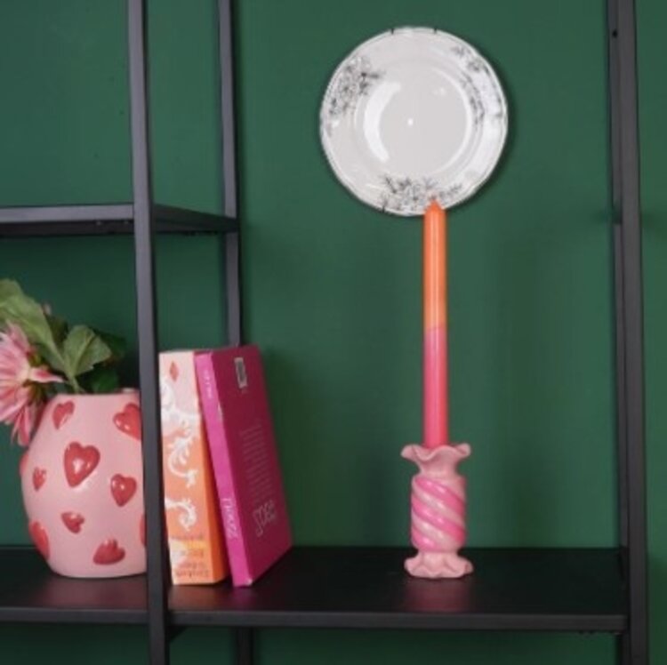 House Vitamin Candle Holder- Toffee Candy - Ceramic-Pink/ Neon -7,5x7,5x13 cm