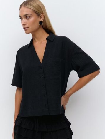 Gina Tricot Gauze short sleeve blouse - black