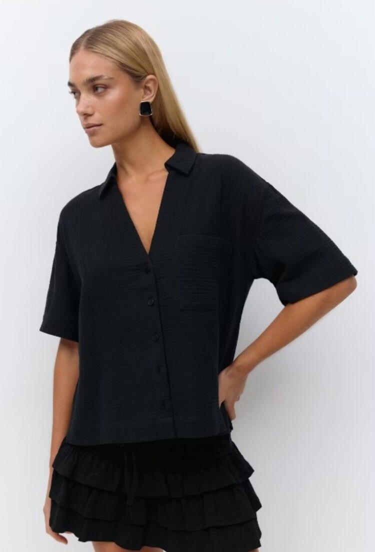 Gina Tricot Gauze short sleeve blouse - black