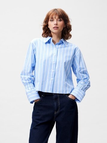 Catwalk Junkie Striped blouse with elastic cuf - brunnera blue