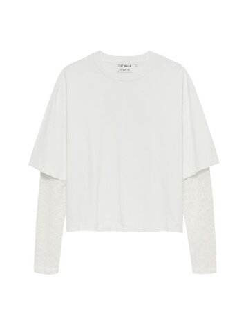 Catwalk Junkie Loose Fit Tshirt With Lace Sleeves - off white