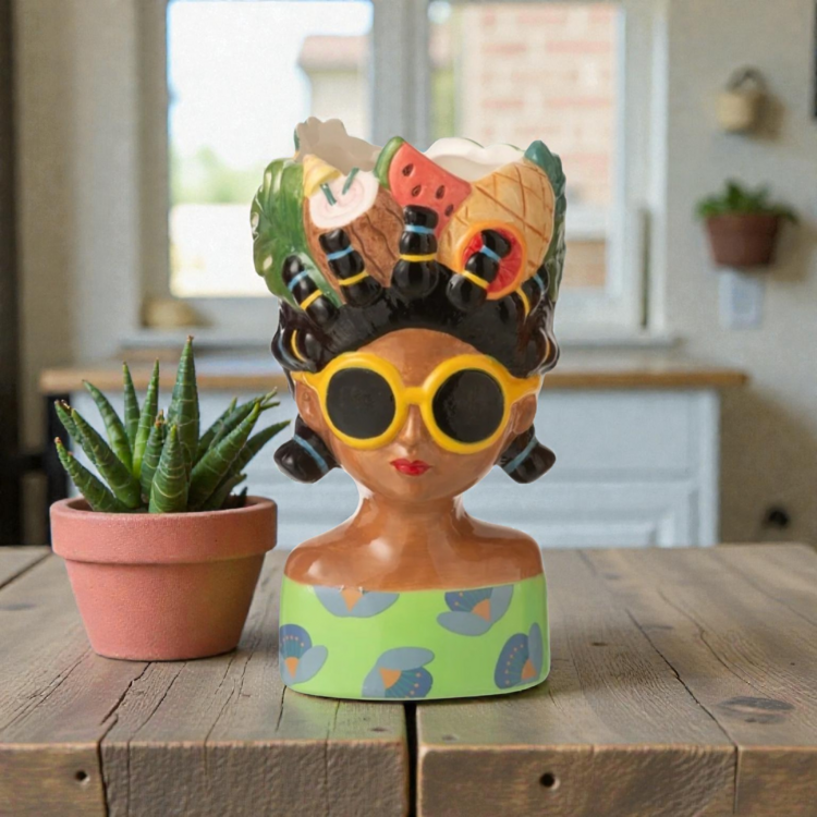 Flower Pot Lady Fruit Ceramic Multi 10 × 8.5 × 18