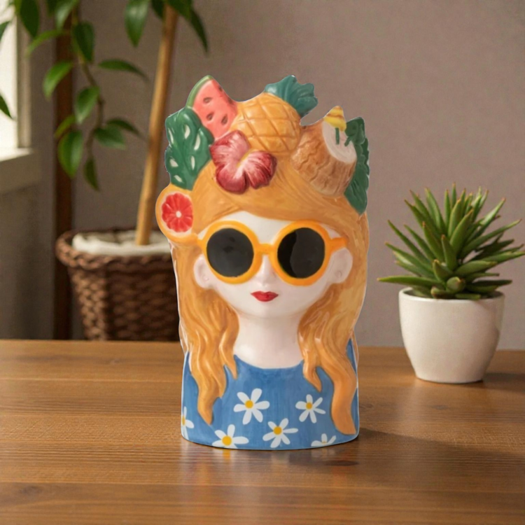 Flower Pot Lady Fruit Ceramic Multi 10 × 8.5 × 18