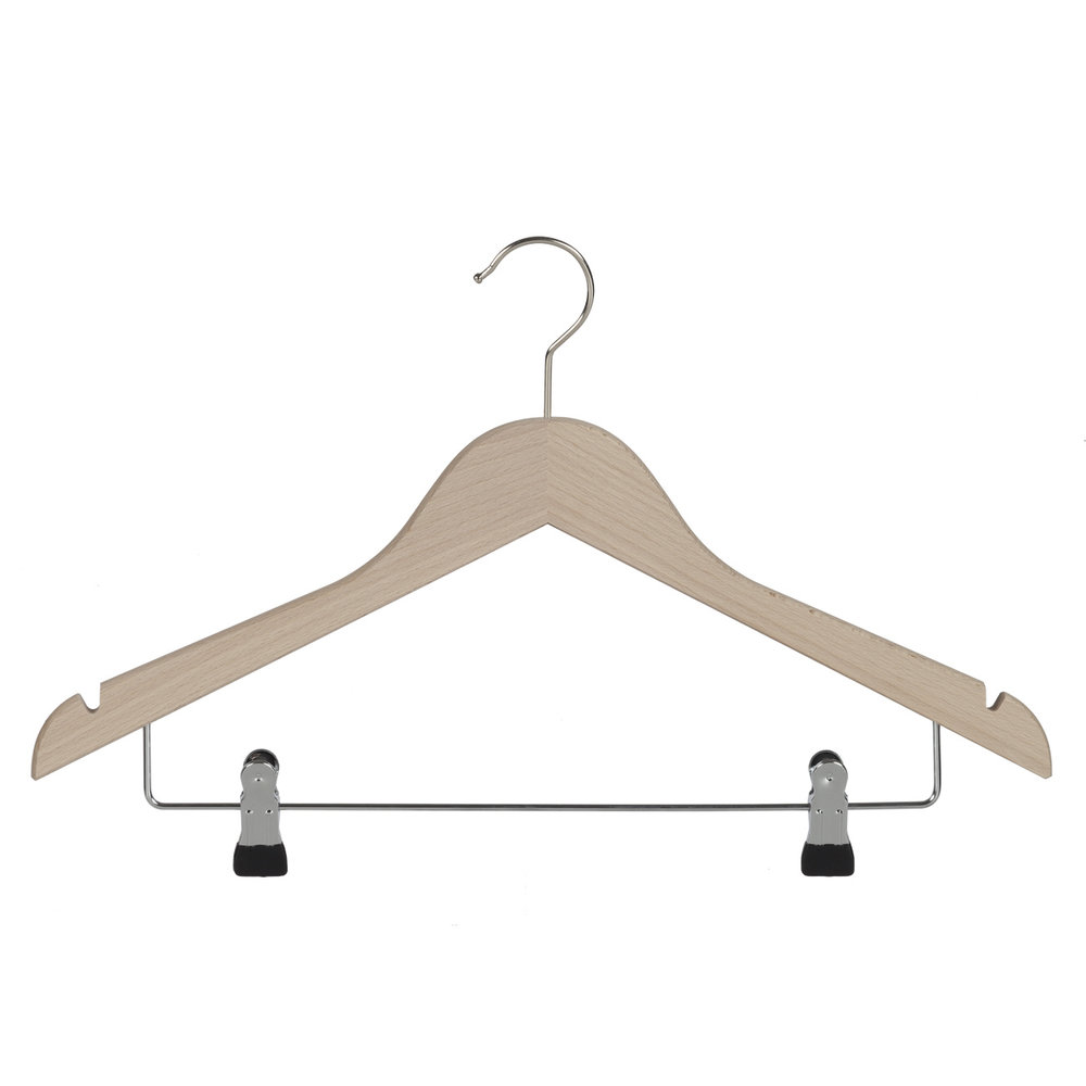 Blouse / shirthanger beukenhout naturel ongelakt met rokinkepingen en anti-slip knijpers