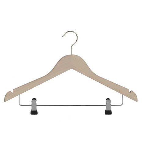 DE KLEDINGHANGER GIGANT Blouse / shirthanger (vlak) beukenhout naturel ongelakt met rokinkepingen en anti-slip knijpers