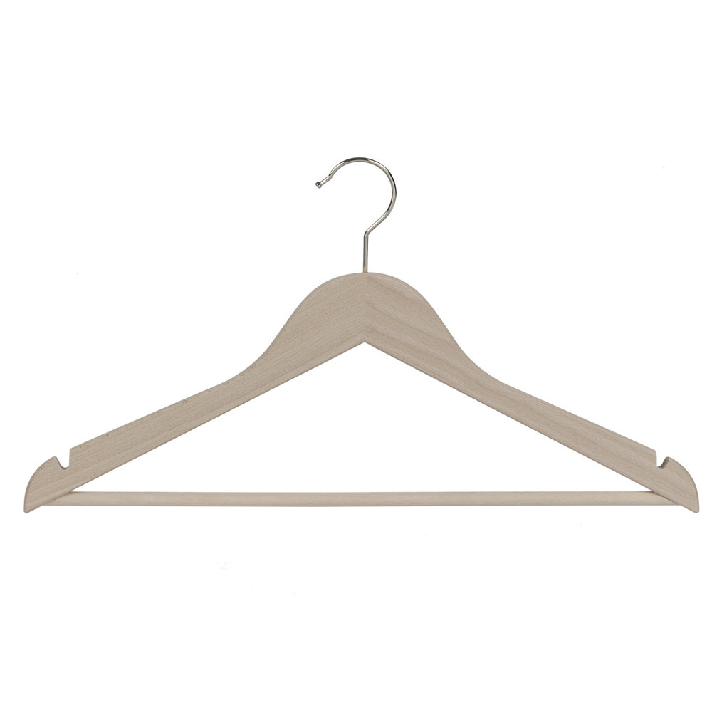 Blouse / shirthanger (vlak) beukenhout naturel ongelakt met rokinkepingen en broeklat