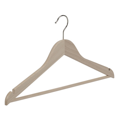 Blouse / shirthanger (vlak) beukenhout naturel ongelakt met rokinkepingen en broeklat
