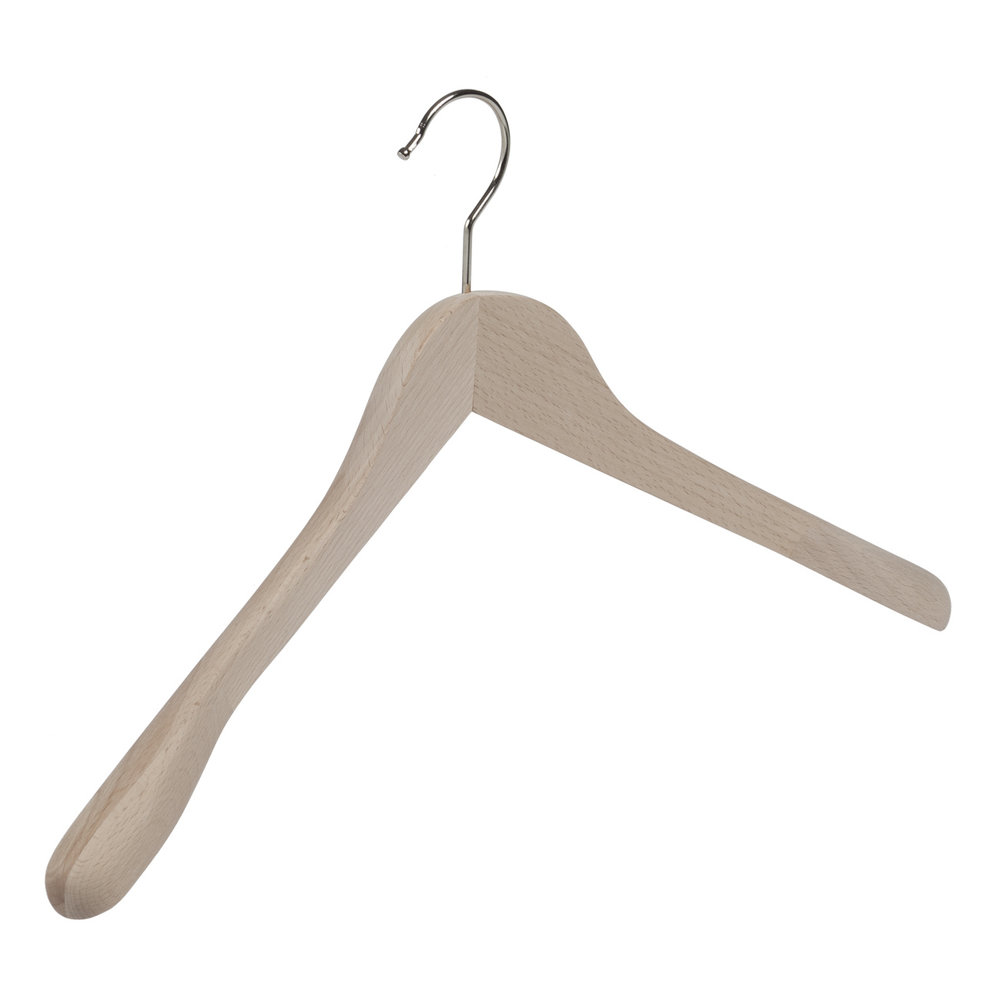 Mantel / kostuumhanger (geknikt) beukenhout naturel ongelakt met schouderverbreding
