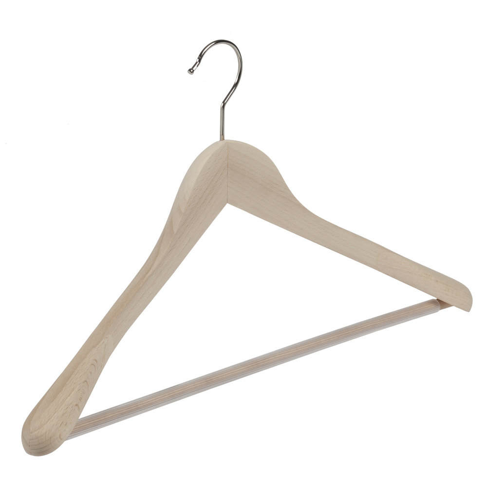DE KLEDINGHANGER GIGANT Mantel / kostuumhanger (geknikt) beukenhout naturel ongelakt met schouderverbreding en anti-slip broeklat DE KLEDINGHANGER GIGANT Mantel / kostuumhanger (geknikt) beukenhout naturel ongelakt met schouderverbreding en anti-slip broeklat