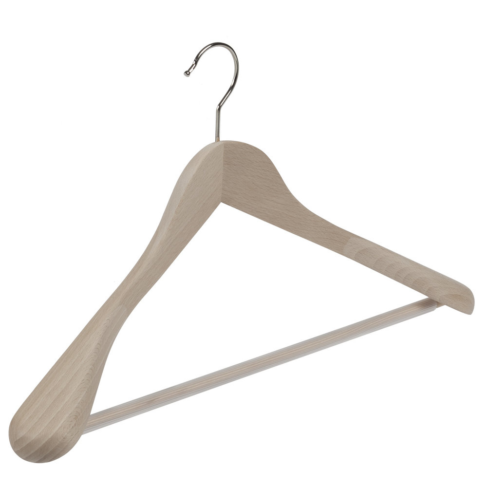 DE KLEDINGHANGER GIGANT Mantel / kostuumhanger (geknikt) beukenhout naturel ongelakt met schouderverbreding en anti-slip broeklat