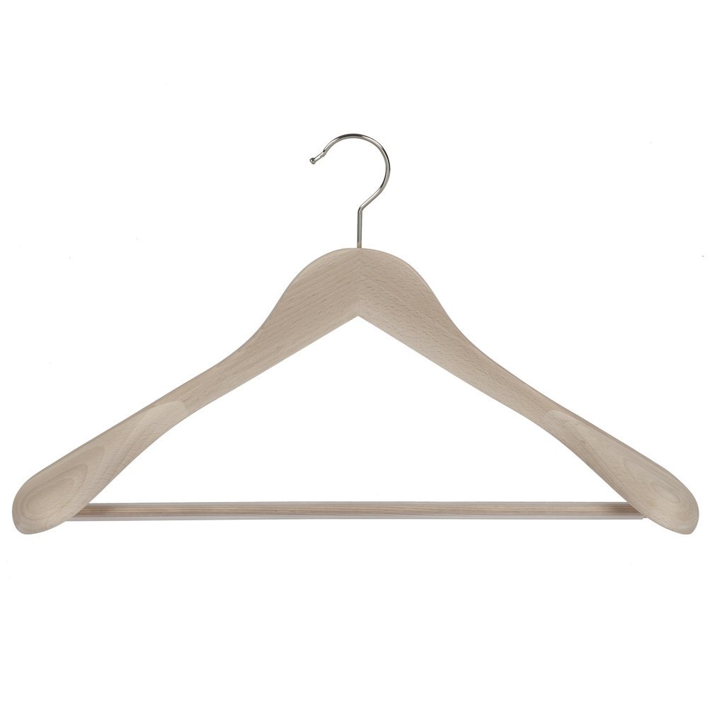 DE KLEDINGHANGER GIGANT Mantel / kostuumhanger (geknikt) beukenhout naturel ongelakt met schouderverbreding en anti-slip broeklat