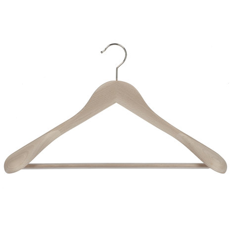 Mantel / kostuumhanger (geknikt) beukenhout naturel ongelakt met schouderverbreding en anti-slip broeklat