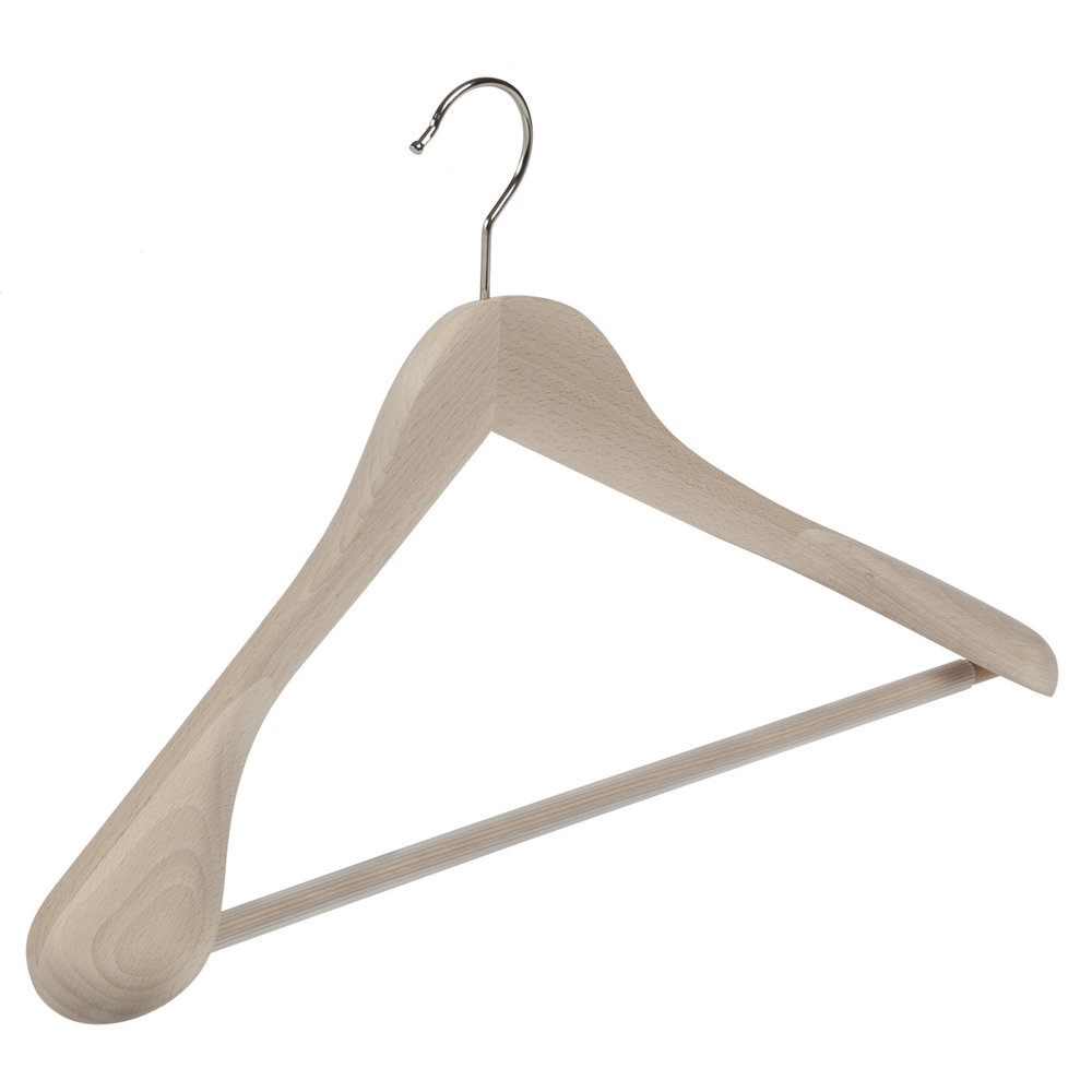 DE KLEDINGHANGER GIGANT Mantel / kostuumhanger (geknikt) beukenhout naturel ongelakt met schouderverbreding en anti-slip broeklat