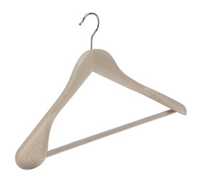 DE KLEDINGHANGER GIGANT Mantel / kostuumhanger (geknikt) beukenhout naturel ongelakt met schouderverbreding en anti-slip broeklat