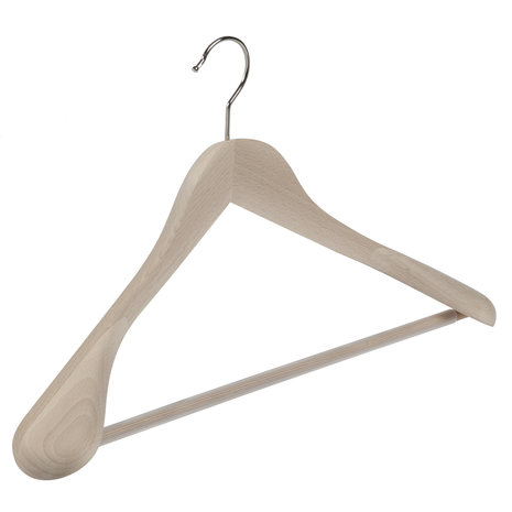 Mantel / kostuumhanger (geknikt) beukenhout naturel ongelakt met schouderverbreding en anti-slip broeklat