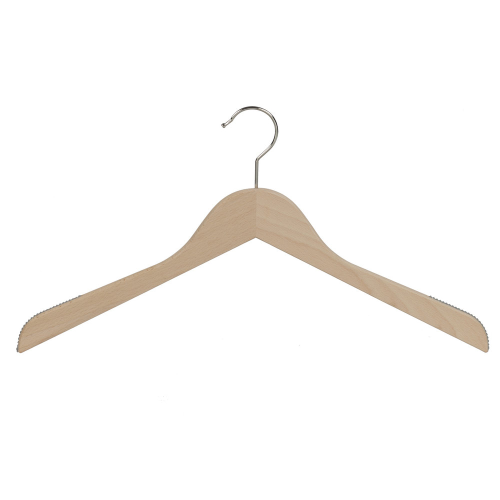 Blouse / shirthanger (vlak) beukenhout naturel gelakt met anti-slip op schouders Blouse / shirthanger (vlak) beukenhout naturel gelakt met anti-slip op schouders