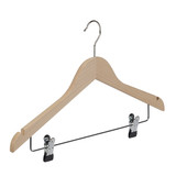 Blouse / shirthanger (vlak) beukenhout naturel gelakt met rokinkepingen en anti-slip knijpers