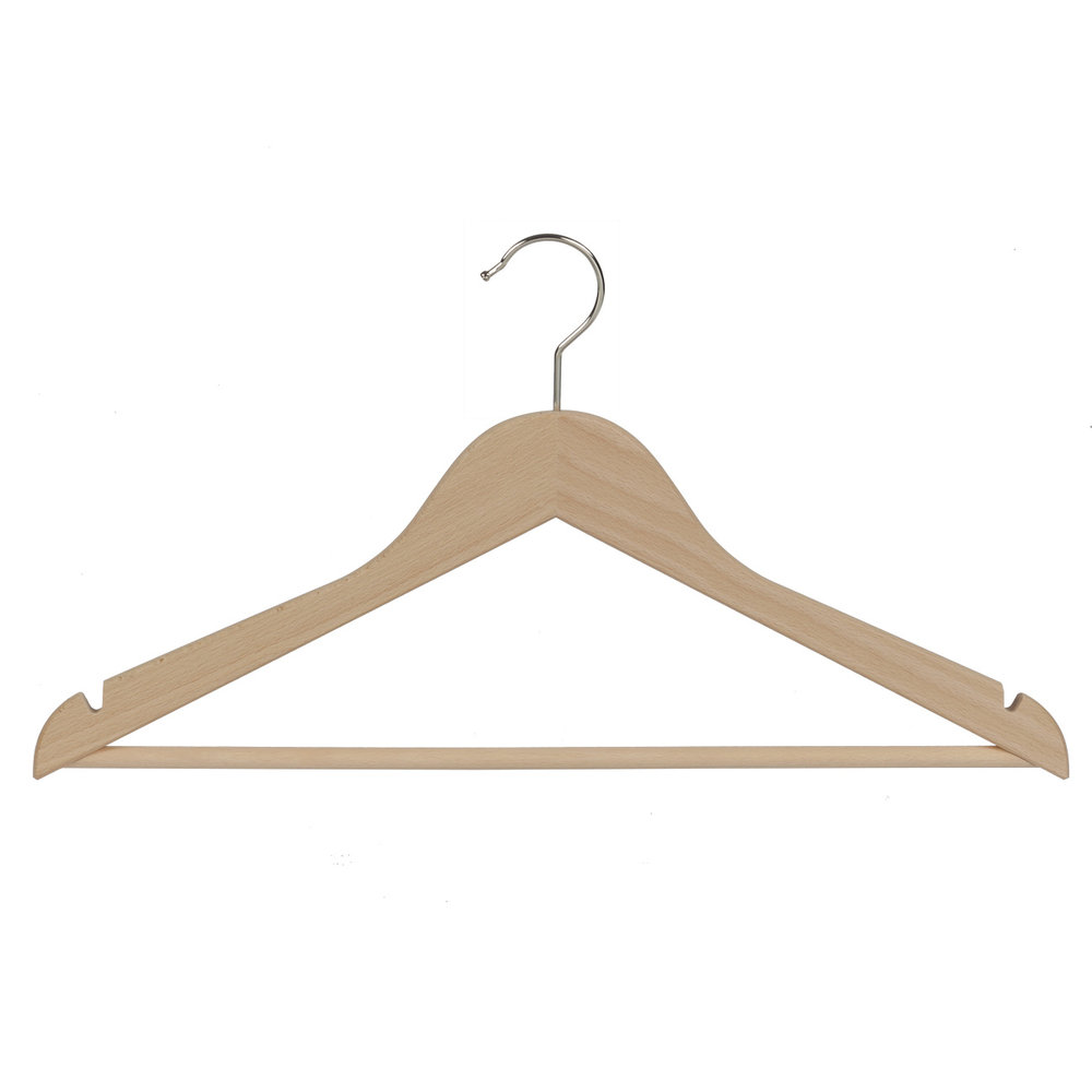 Blouse / shirthanger beukenhout naturel gelakt met rokinkepingen en broeklat, 44 cm Blouse / shirthanger beukenhout naturel gelakt met rokinkepingen en broeklat, 44 cm