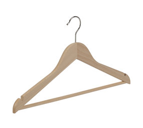 Blouse / shirthanger (vlak) beukenhout naturel gelakt met rokinkepingen en broeklat Blouse / shirthanger (vlak) beukenhout naturel gelakt met rokinkepingen en broeklat