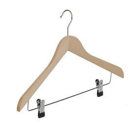 Blouse / shirthanger (geknikt) beukenhout naturel gelakt met anti-slip knijpers Blouse / shirthanger (geknikt) beukenhout naturel gelakt met anti-slip knijpers