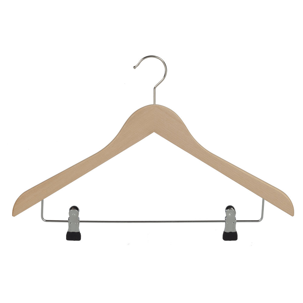 Blouse / shirthanger (geknikt) beukenhout naturel gelakt met anti-slip knijpers