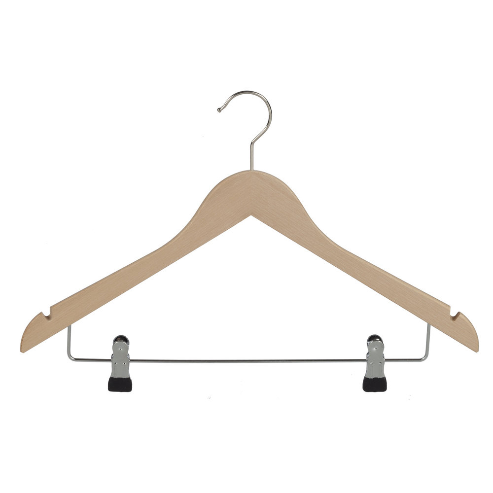 Blouse / shirthanger (geknikt) beukenhout naturel gelakt met rokinkepingen en anti-slip knijpers Blouse / shirthanger (geknikt) beukenhout naturel gelakt met rokinkepingen en anti-slip knijpers