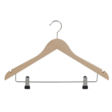 Blouse / shirthanger (geknikt) beukenhout naturel gelakt met rokinkepingen en anti-slip knijpers Blouse / shirthanger (geknikt) beukenhout naturel gelakt met rokinkepingen en anti-slip knijpers