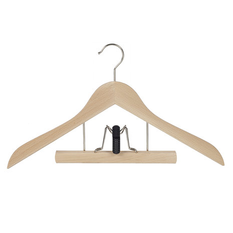Blouse / shirthanger (geknikt) beukenhout naturel gelakt met broekklem