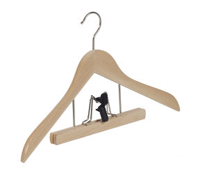 Blouse / shirthanger (geknikt) beukenhout naturel gelakt met broekklem