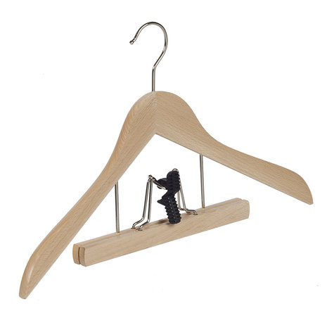 Blouse / shirthanger (geknikt) beukenhout naturel gelakt met broekklem