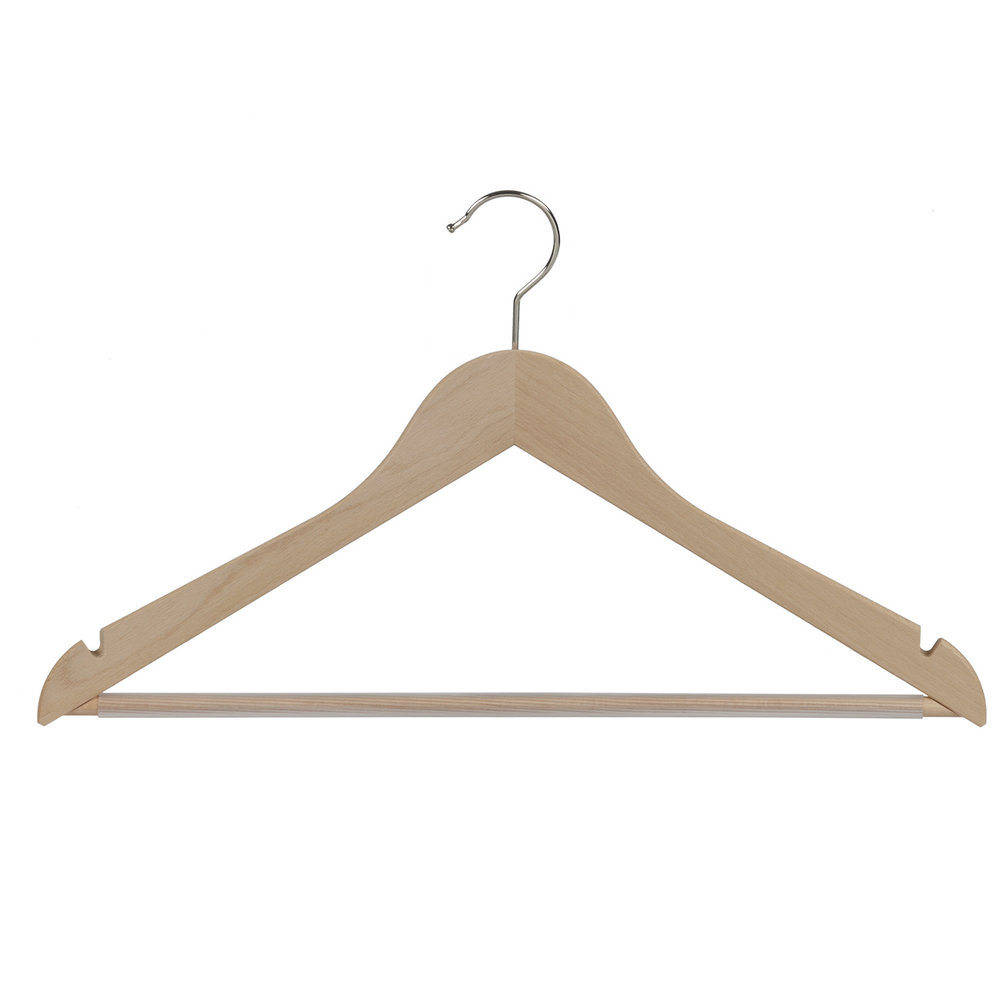 Blouse / shirthanger beukenhout naturel gelakt met rokinkepingen en anti-slip broeklat, 44 cm Blouse / shirthanger beukenhout naturel gelakt met rokinkepingen en anti-slip broeklat, 44 cm